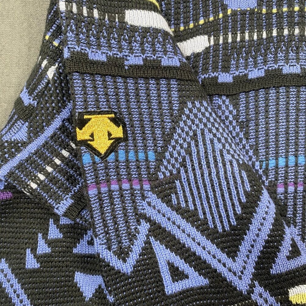 Vintage Descente Pullover Sweater Mens Medium Black & Blue Geometric Wool Blend - Picture 4 of 12